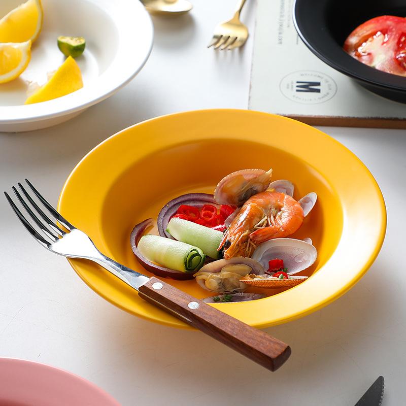 Ceramic Plate European Straw Hat Plate Creative Simple Salad Plate Household Vegetable Plate Ceramic Western Soup Plate Pasta Plate