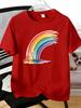 Paint Drip Rainbow Print Unisexs Red Crew Neck Tee Soft Light Cotton Positive Vibe Casual Summer Daily Male Short Sleeve Basic Top