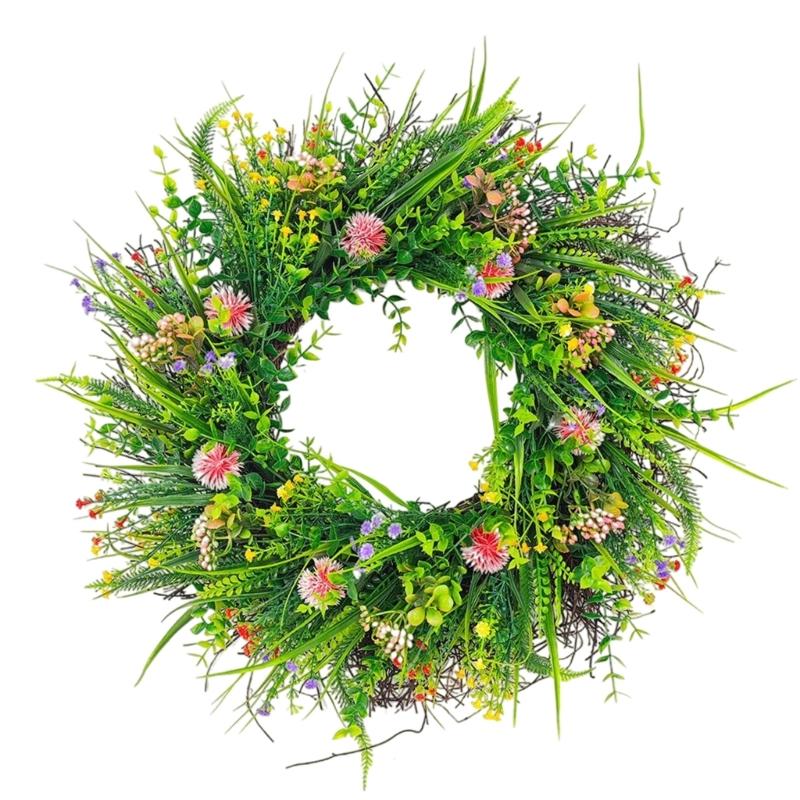 

Artificial Wildflower Flower Wreath Door Wreath with Green Leaf Wreath Christmas Festival Wreath for Front Door 40CM