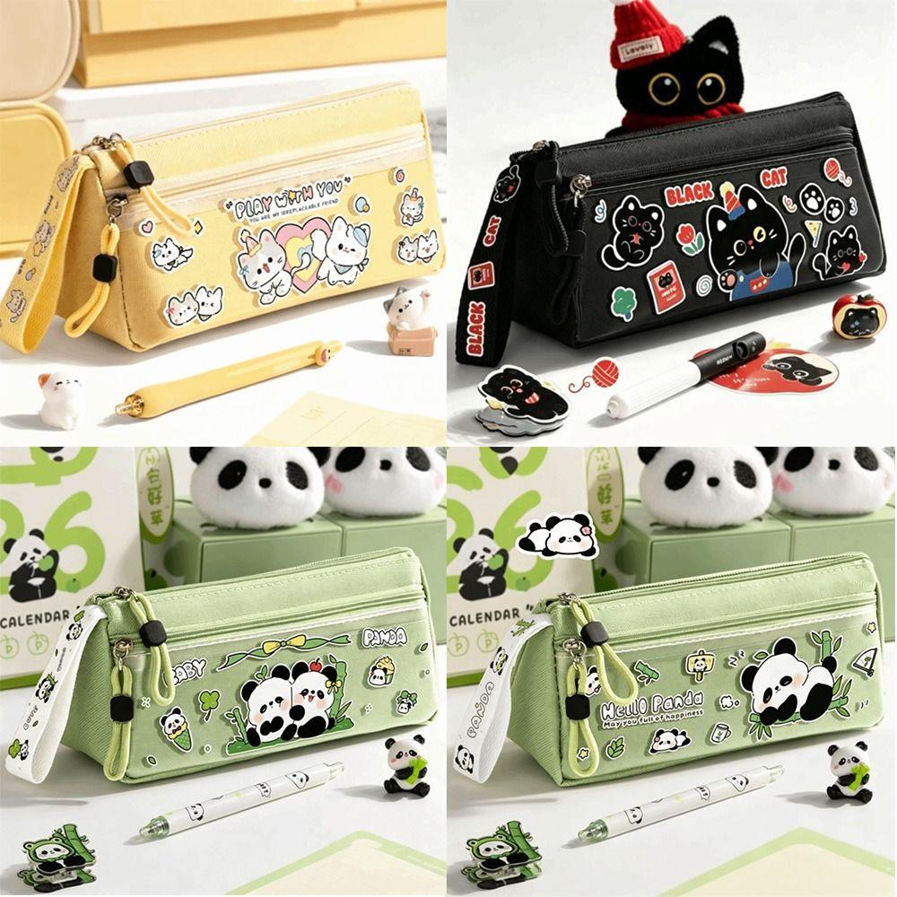 Portable Panda Pencil Case Double Layer Stationery Pouch New Pencil Pouch School Supplies