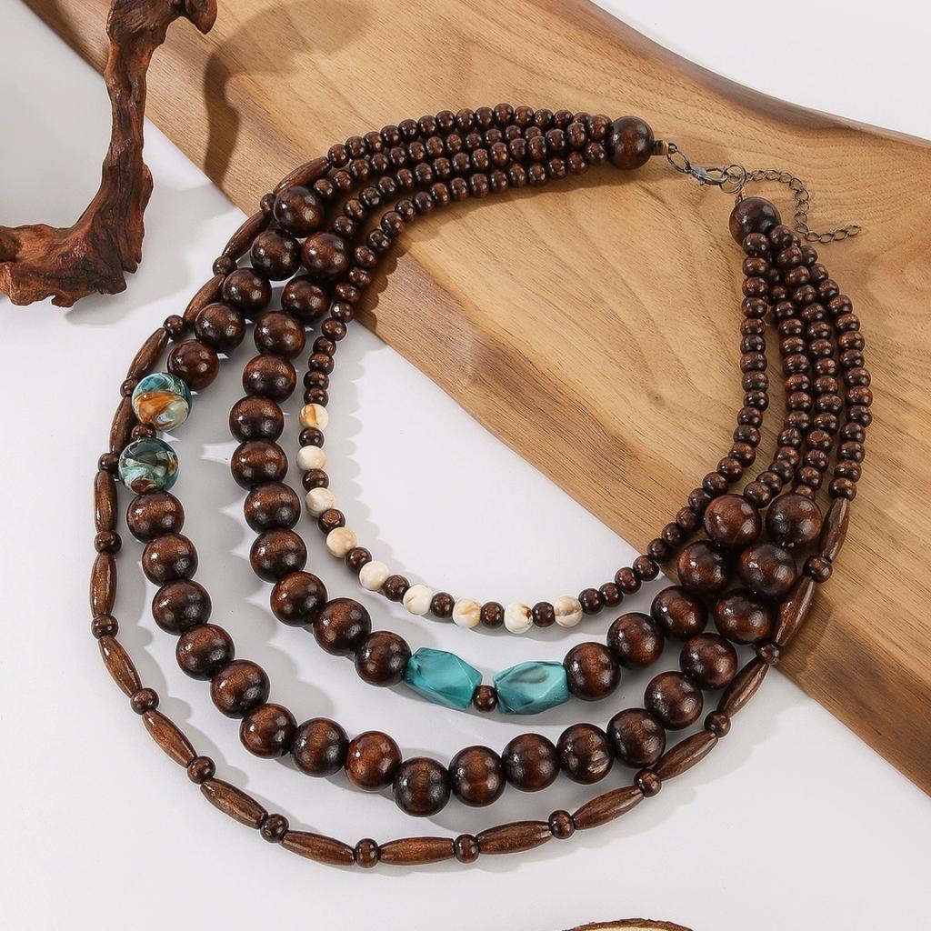New Design Fashion Melard Style Multi-layer Handmade Wooden Bead Long Necklace Sweater Chain Women's Clothing Accessories