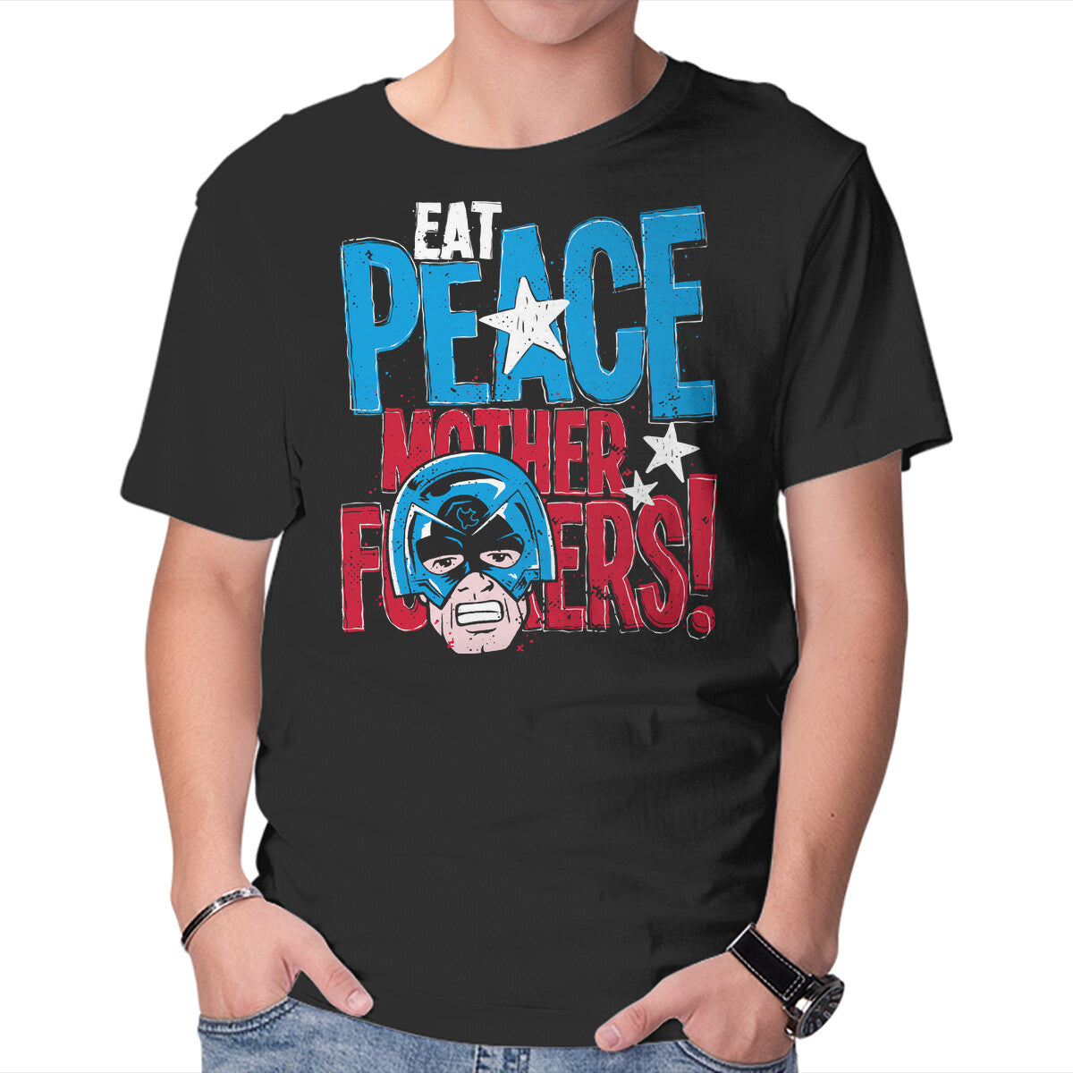 Unisex Crew Neck T-Shirt Eat Peace Graphic Short Sleeve Casual Tee L