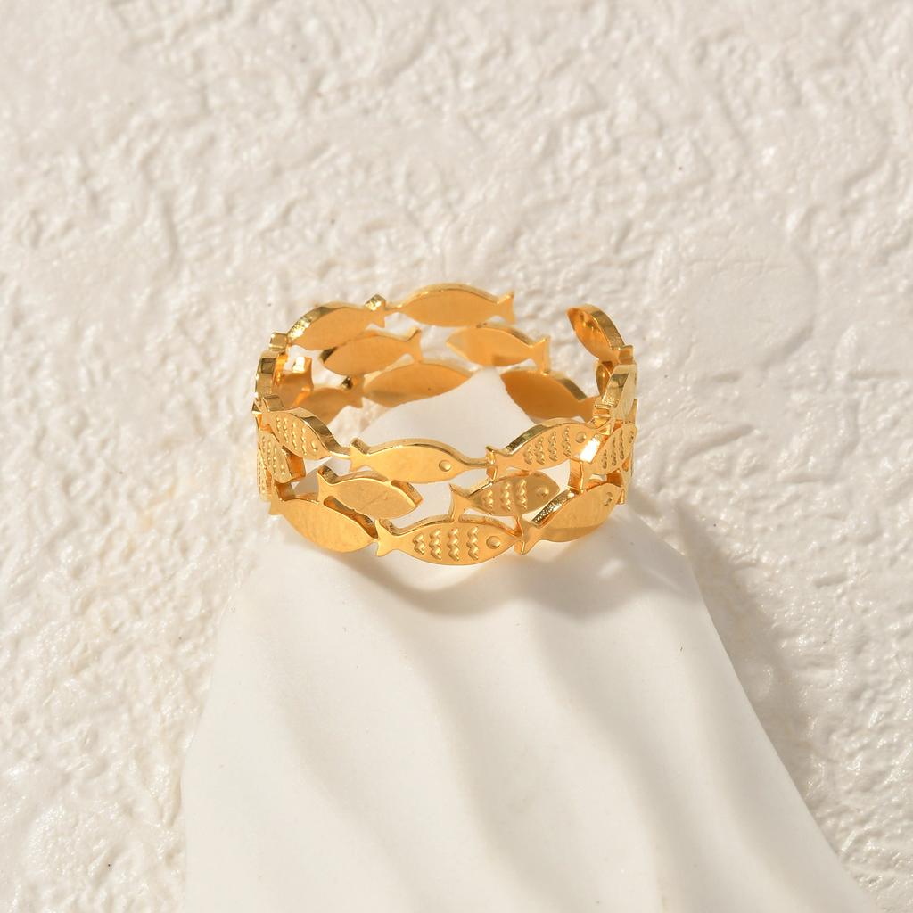 Freeteeme Ocean Element Ring for Women Men Stainless Steel Gold Color Starfish Shell Open Rings Sea Series Jewelry Couple Gift