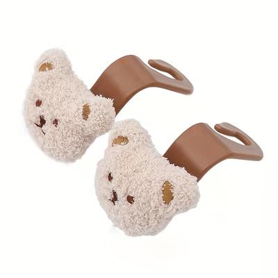 3 Pcs Cute Embroidered Bear Head Car Hooks - Ideal Car Seat Hooks for Hanging Items, Installed Seamlessly On the Car Seat Back.