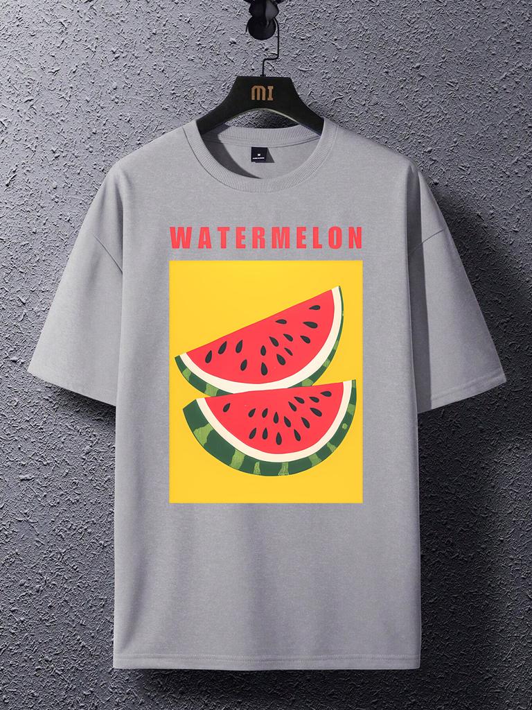 Summer Watermelon Fruits Printing T Shirt Mens Oversize AllMatch Tops Trendy ONeck Short Sleeve Cotton Casual Streetwear