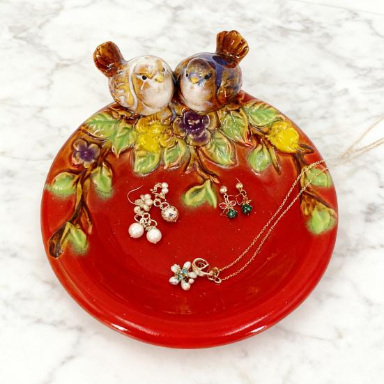 Hand-Painted Ceramic Tray with Bird Fish Owl Design Multi-Functional Jewelry Dish Soap Storage Holder Unique Decorative Tray