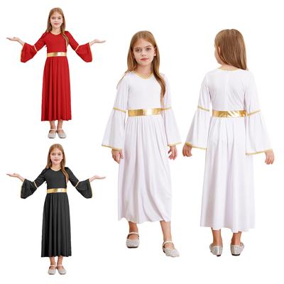 Girls Angel Cosplay Costume Angel Dress Long Sleeve Gold Trim Patchwork Gown Dress Cosplay Party Stage Performance