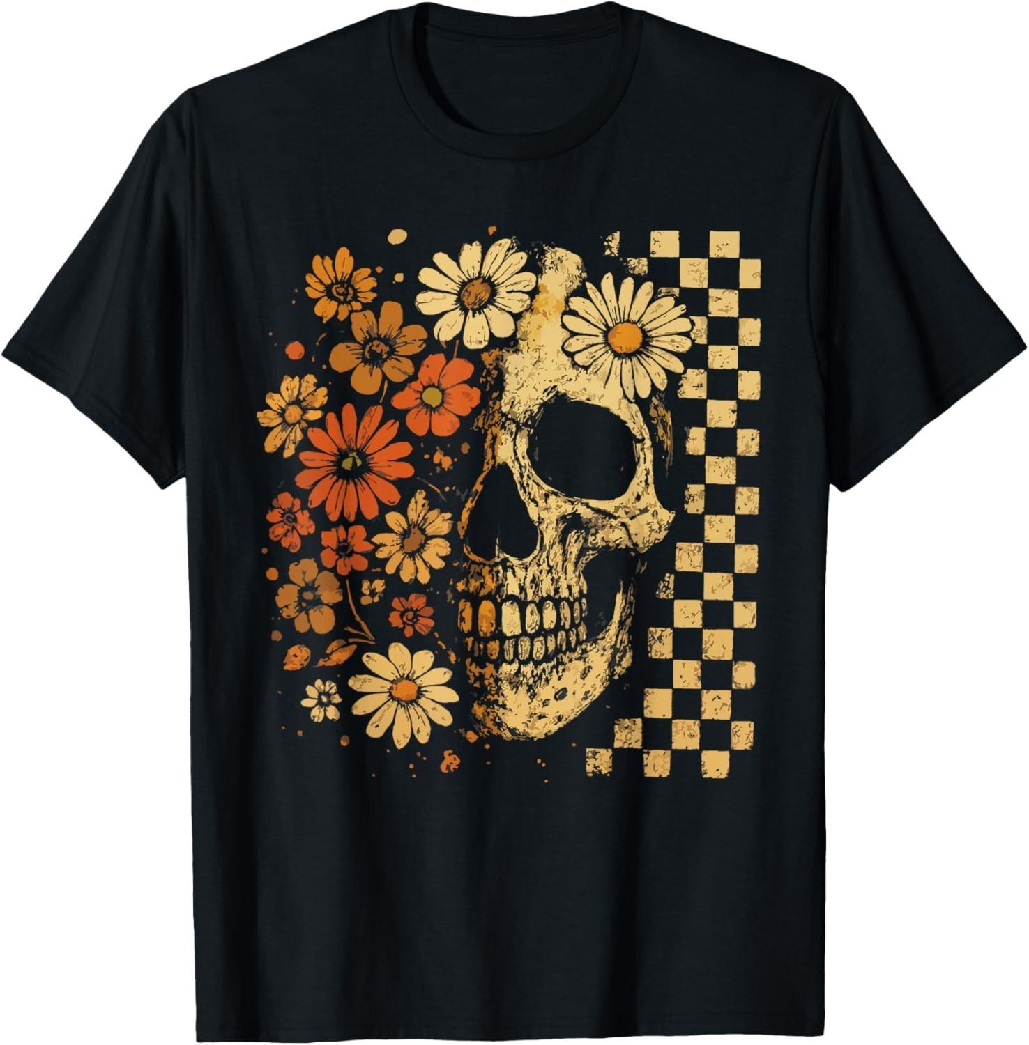 Floral Skull Grunge Retro Aesthetic Design T-Shirt, Hoodie, Sweater S разноцветный