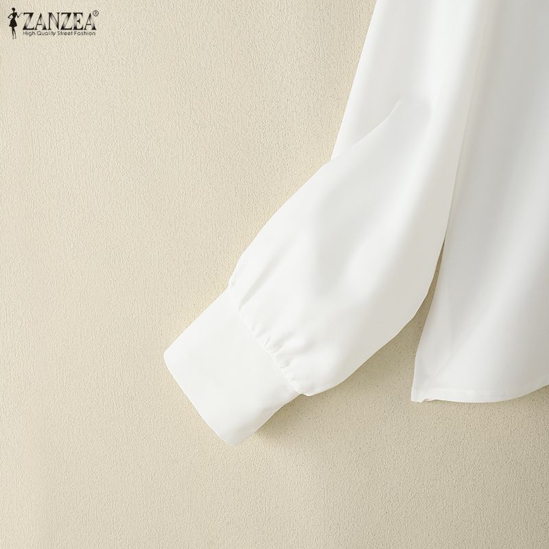 ZANZEA Blusa informal de retales de manga larga con cuello vuelto para mujer