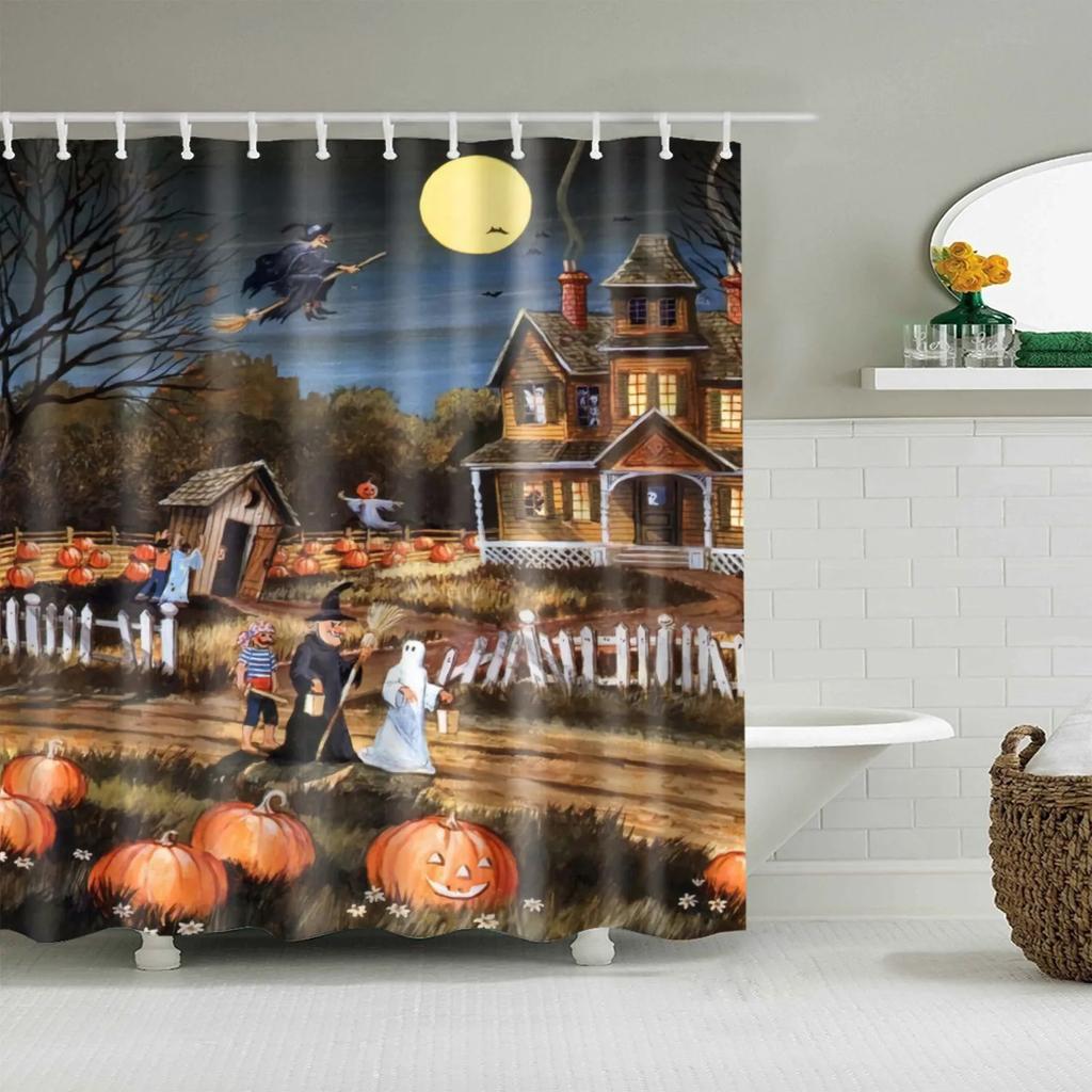 Christmas Bath Curtains Home Decor Winter Snowflake Snowman Santa Claus Waterproof Shower Curtain Bathroom Curtains