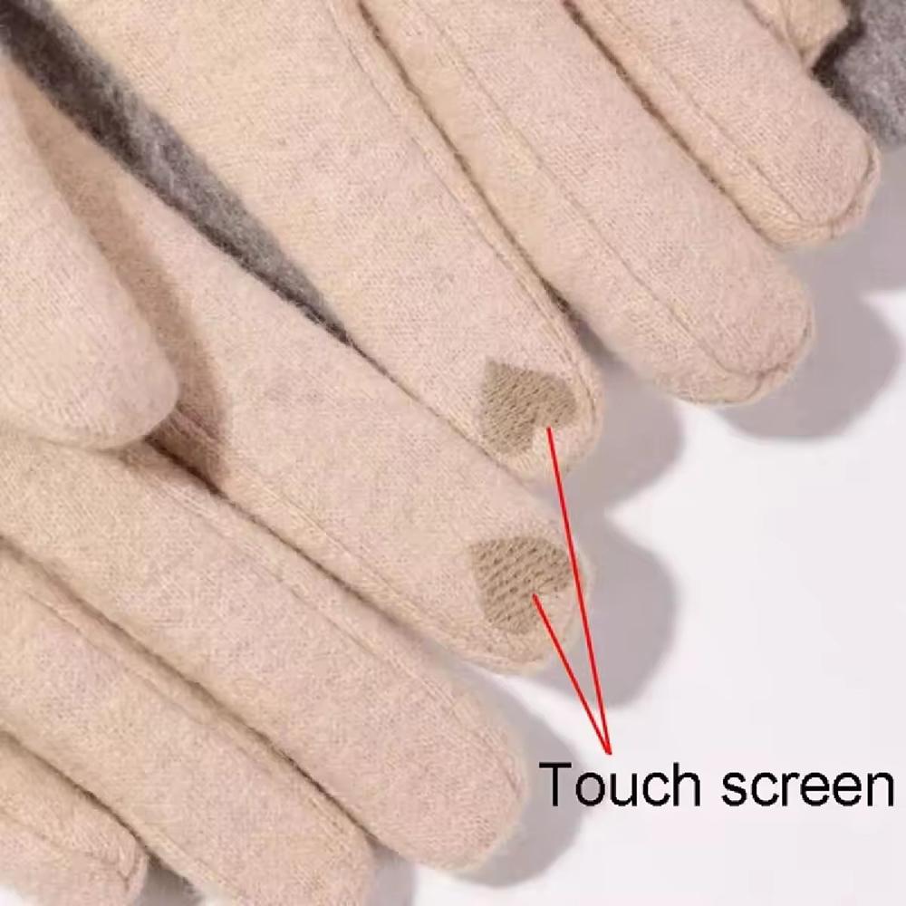 Winter New Outdoor Warm Plush Thick Gloves Women Touch Screen Elegant Vertical Striped Hairy Mouth Gloves Elegant Elastic Gloves
