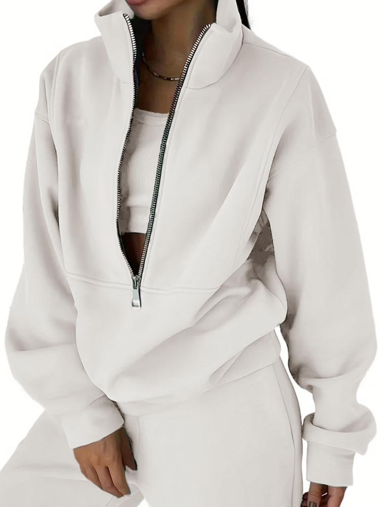 

Женский топ с высоким воротником, на молнии до середины, с узлом, эластичной талией и широкие брюки-джоггеры, комплект спортивной одежды M белый