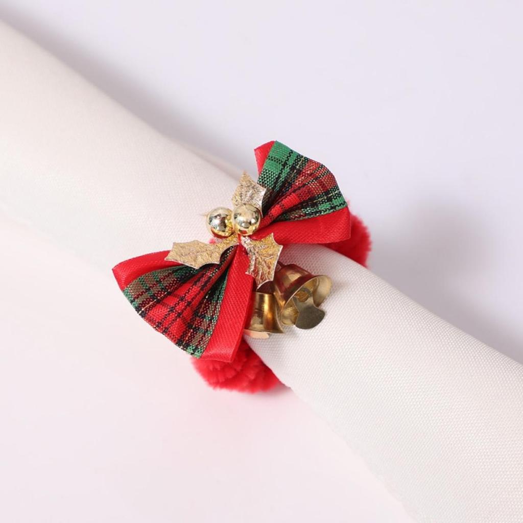 Christmas Napkin Rings for Holiday Table Decors Durability Polyester Dinner Party Accessories Easy Setups Long Last