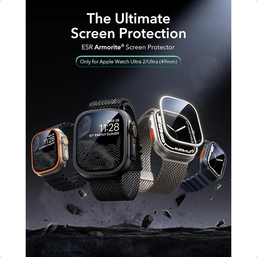 Armorite Screen Protector for Apple Watch Ultra 2 Ultra 49mm Military Grade Protection Tempered Glass Film with Aluminum Alloy
