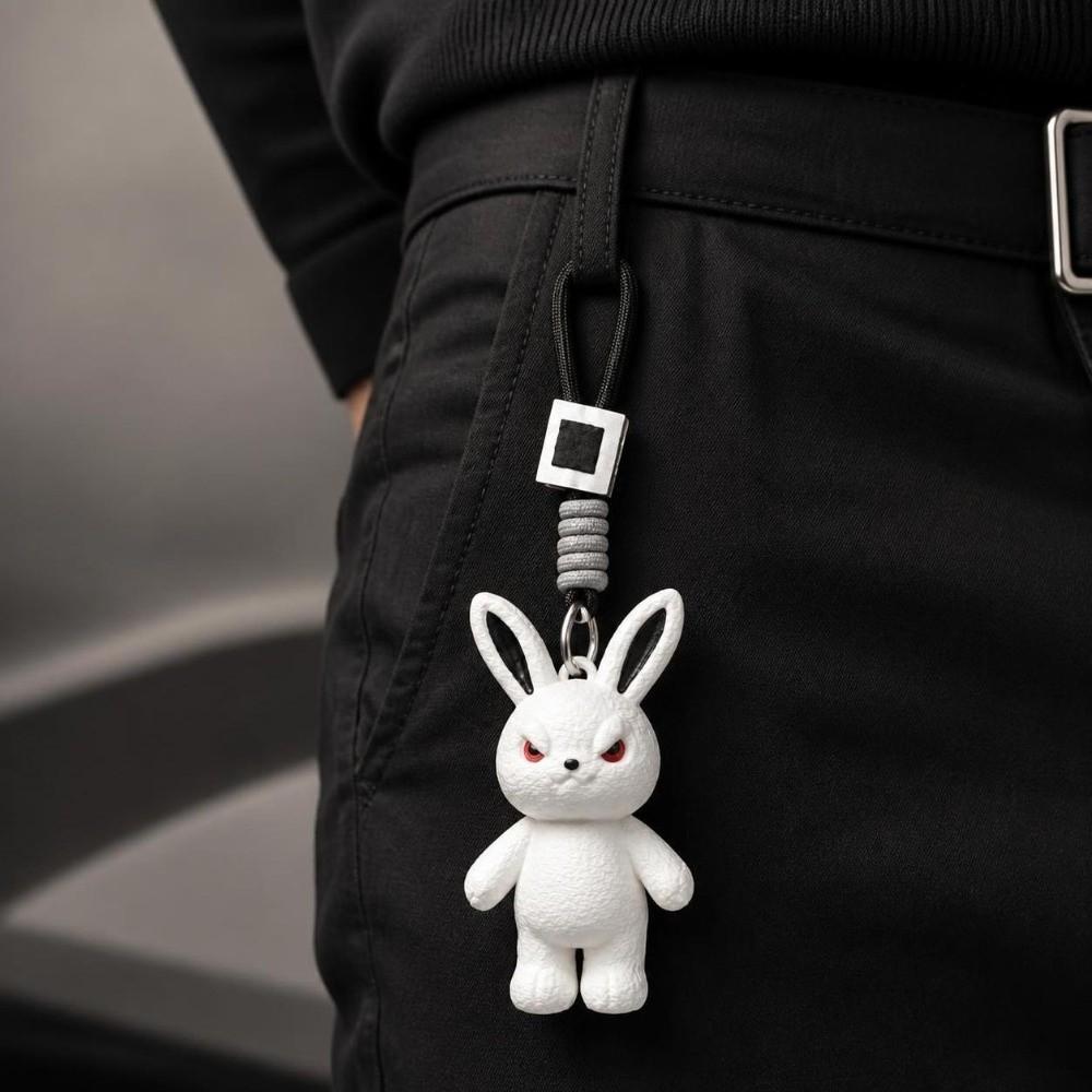 Lightweight Rabbit Keychain Soft Plush Doll Charm Evil Face Plush Keychain Handbag