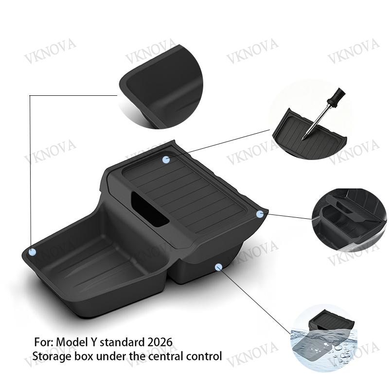 Smabee for Tesla Model Y Juniper RWD Standard 2026 2025 Center Lower Storage Box TPE Central Tray Organizer Accessories Tidying