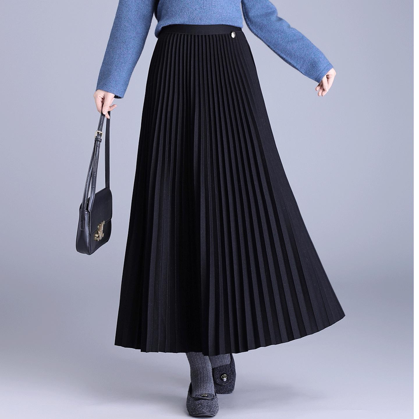 

High-Waisted Drapey Slimming Wool Pleated Skirt for Women - Autumn/Winter 2025 Collection One Size
