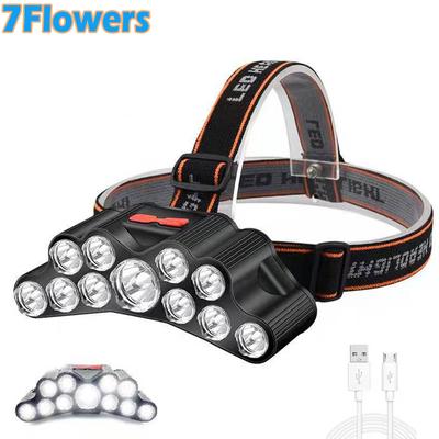 Linterna de exterior 5/11 LED, luz potente, linterna recargable por USB, batería incorporada 18650, linterna de pesca