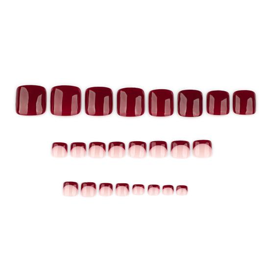 24Pcs Wine Red French on Toenails Tip Press Short