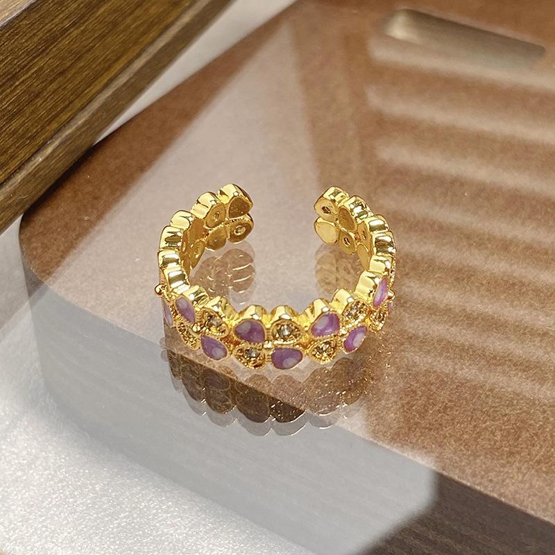 Medieval Vintage Retro Colored Enamel Open Ring Women'S Niche High-End Light Luxury Personality Ring