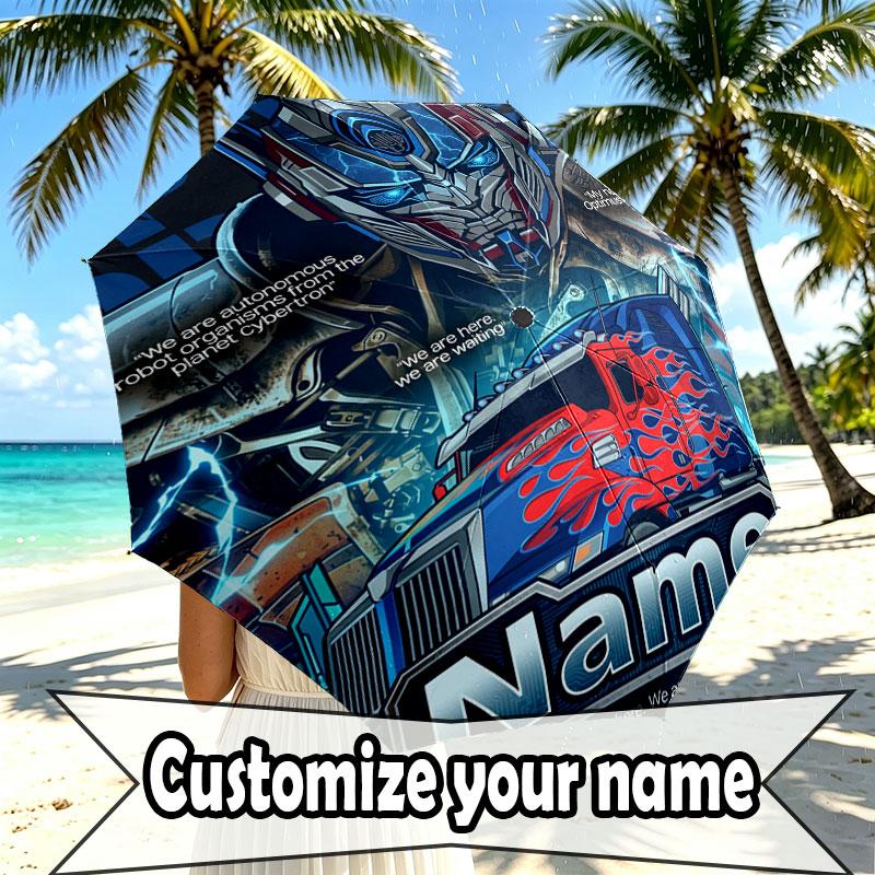 Custom Name Personalized Transformers Print Umbrella, Auto Open Close, 8‑Rib Sturdy Frame, Commute Camping Hiking Use, Birthday Gift