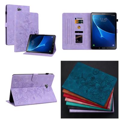 Samsung Galaxy Tab A 10.1 için (2016) (T580,T585,P580,P585).PU Deri Zarif Çiçek Kabartmalı Tasarım Tablet Kılıfı