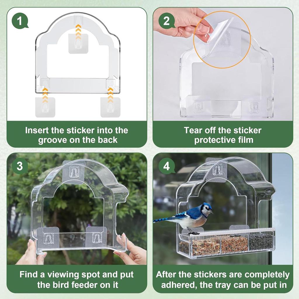 Window Bird Feeder Removable Tray Clear Weatherproof Acrylic Wild Bird Feeders For Garden Balcony Backyard Wildlife Viewing