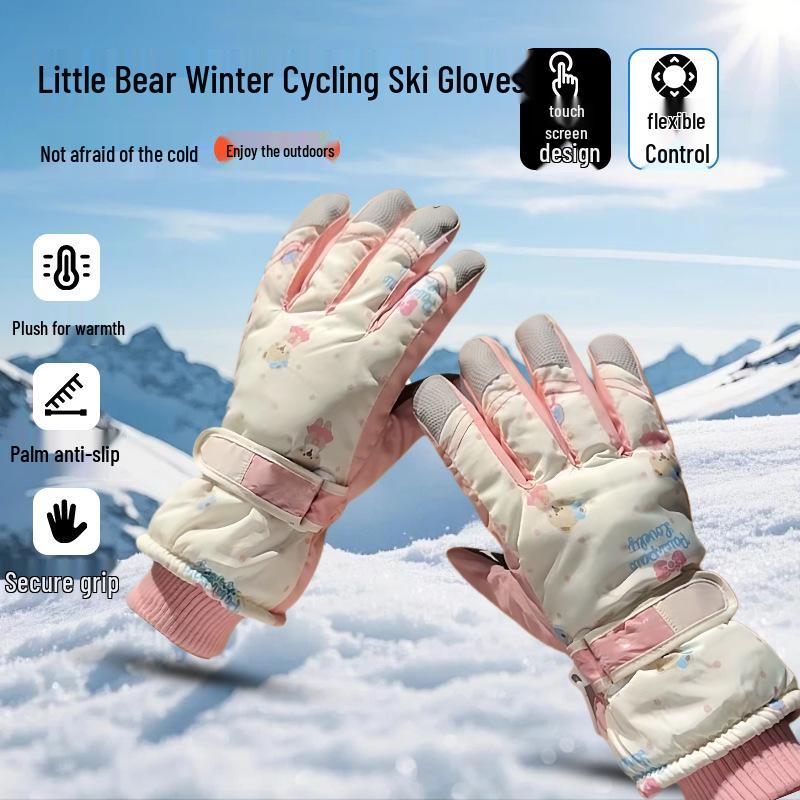 

Adorable Bear Winter Windproof Fleece Lined Touchscreen Ski Gloves Black