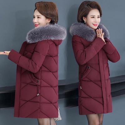 Plus Size Mid-Length Winter Cotton Jacket with Fur Collar for Mature Women