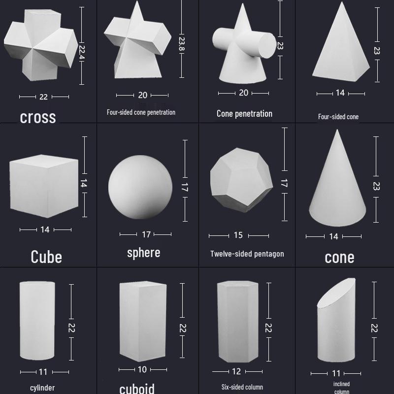 Plaster Cast Geometric Sculpture Set for Art and Photography