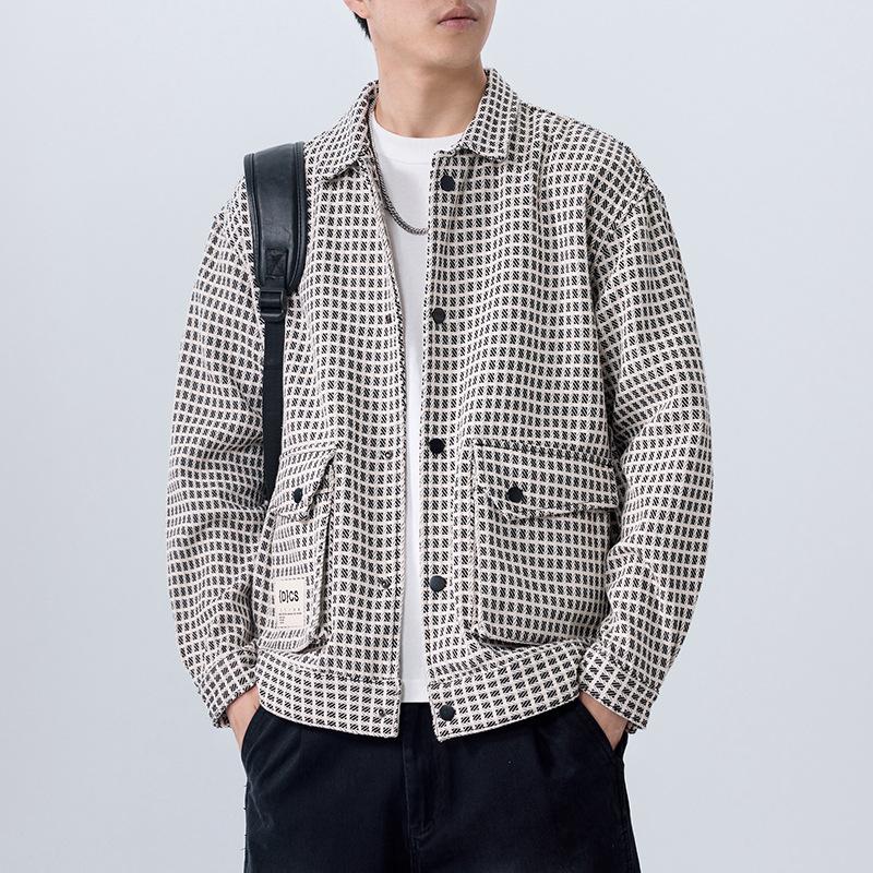 Casual Tooling Jacket Men'S Loose Large Size American Retro Youth Plaid Casual Jacket Tide