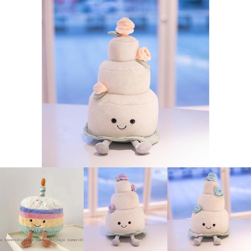 Birthday Cake Plush Toy Rainbow Cake Design Soft Stuffed Doll Gift For Girls