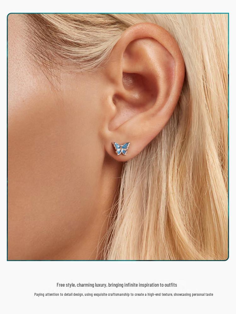 Avle Blue Butterfly Earrings: Versatile S925 Sterling Silver, Platinum-Plated