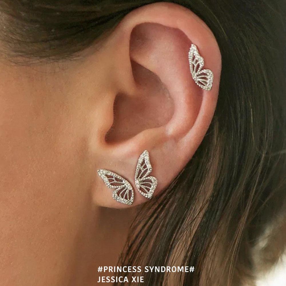 

Real 925 Sterling Silver 14K Gold Butterfly Zircon Stud Earrings For Women Luxury Jewelry Money 925
