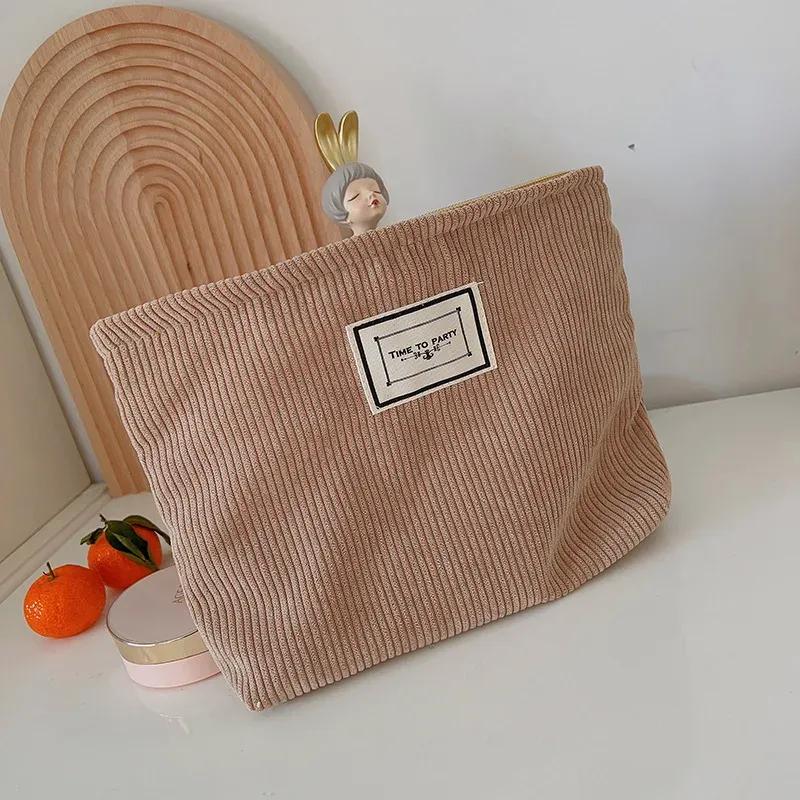 New Cosmetic Organizer Bag Solid Color Simple Corduroy Female Travel Makeup Bag Women Wash Toiletries Storage Bag Pouch