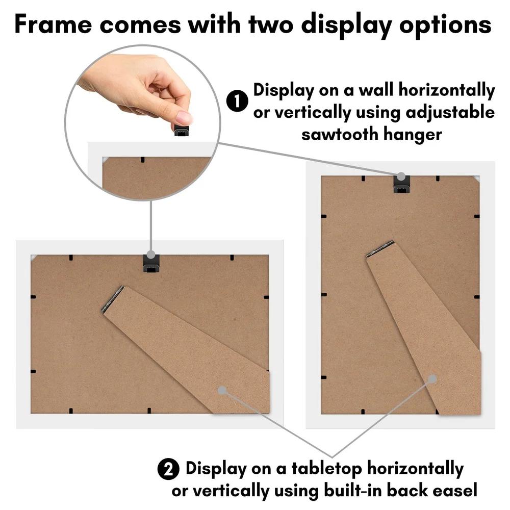 Gallery Picture Frame 8x12 White Wood Molding Shatter Resistant Glass Wall Mount Vertical Horizontal Display Art Frame