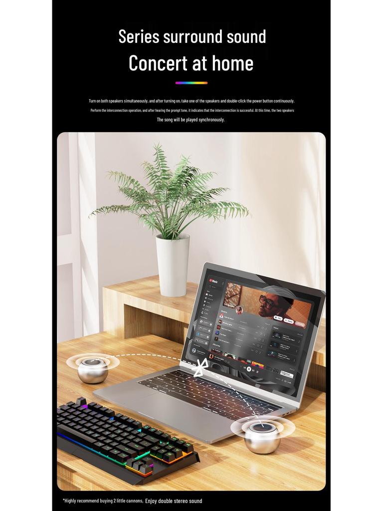 Ultra-Mini Bluetooth Speaker with Series Connection, Heavy Bass, Perfect for Parties, Climbing, and Office Use