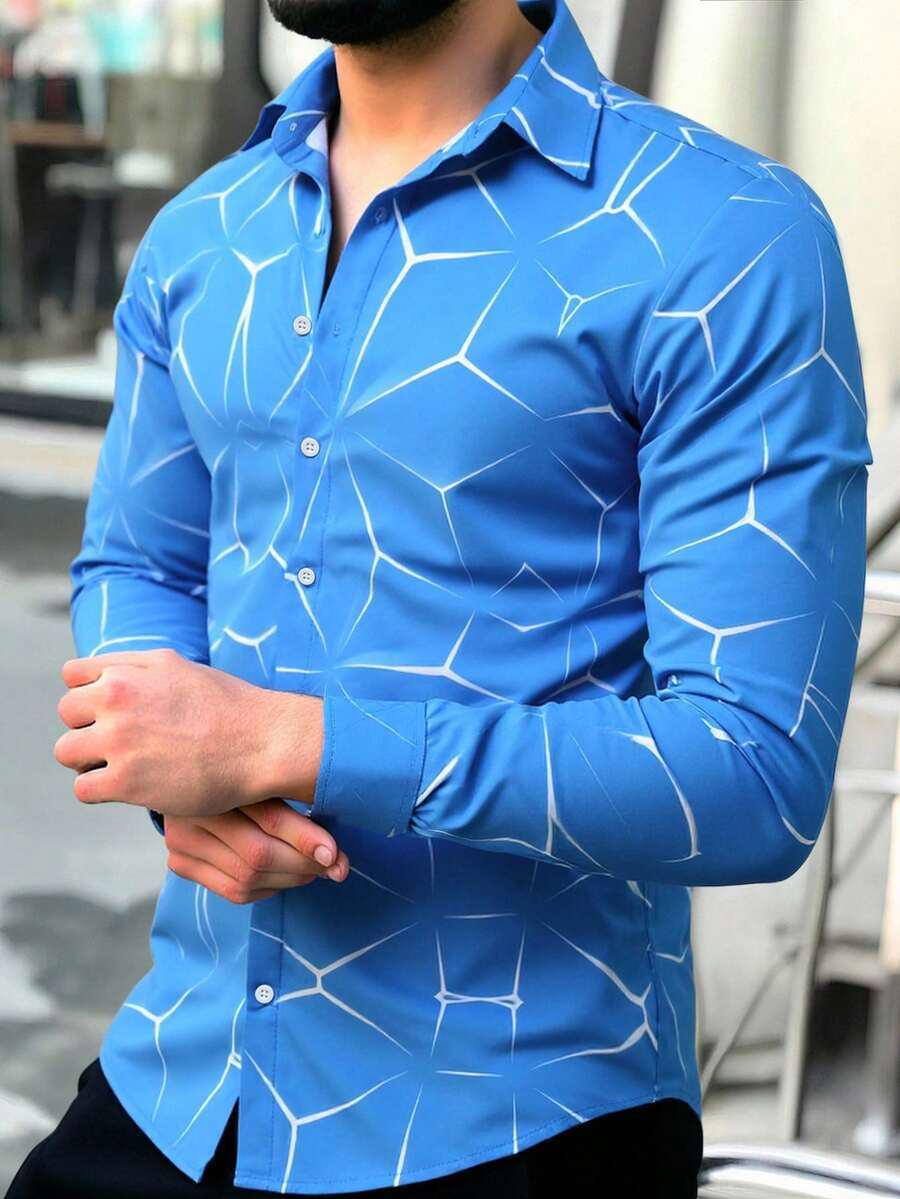 

Европейская и американская мужская модная повседневная рубашка с длинным рукавом и 3D-принтом, доступна в больших размерах Extra Extra Large