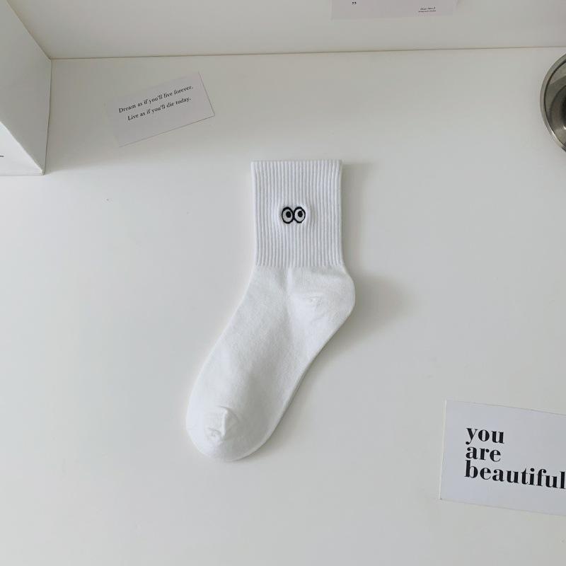 Ladies Lovely Versatile Letter Embroidered Black White Collegiate Wind Tube Cotton Socks