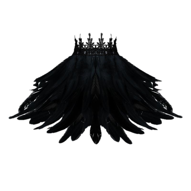 Feather Costume Neck Accessory with Lace Trim, Cosplay Capes Shoulder Wrap, Gothic Pull-On Collar for Party Photos and Stage Styling Appeal