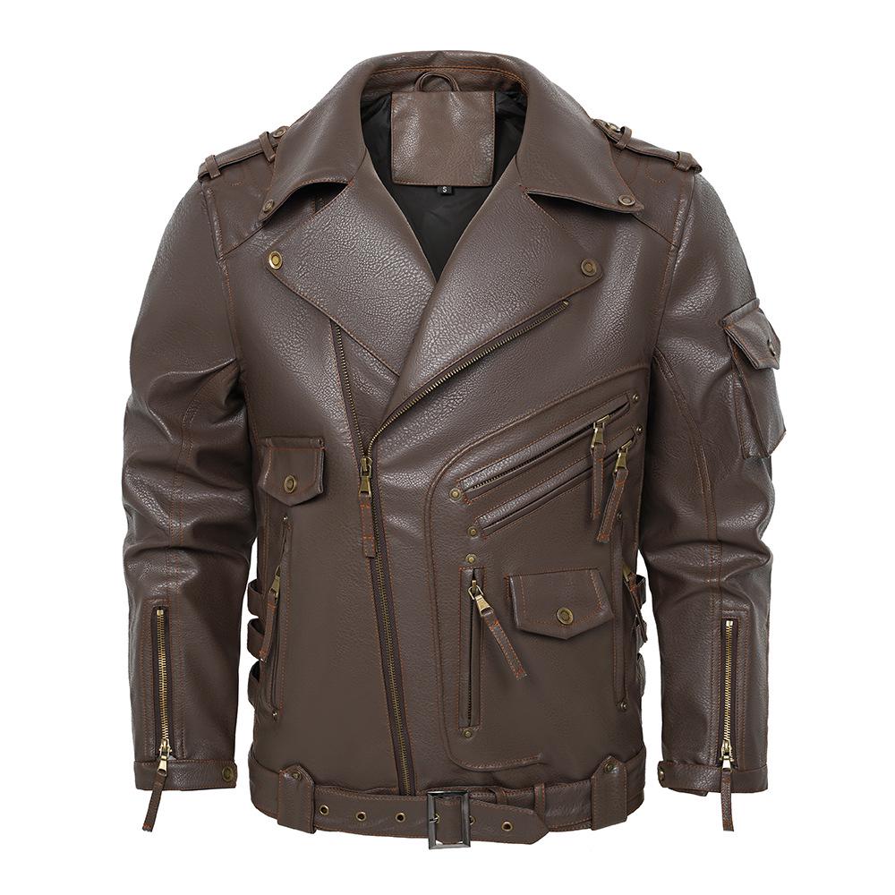 Europäische & Amerikanische Herren PU Leder Motorradjacke - Mehrere Taschen, Reißverschluss, Punk-Stil für Herbst/Winter, Europäische Größe.