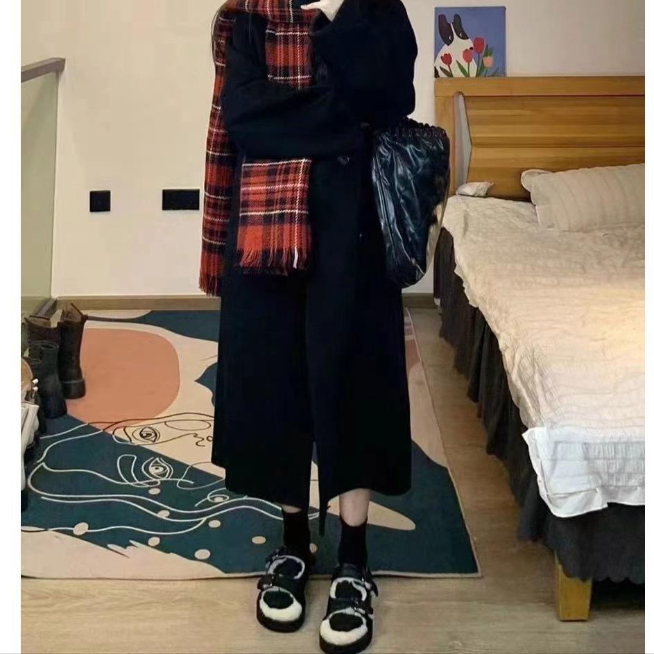 

2025 Spring Korean Style Slimming Loose Plus Size Woolen Coat - Gray/Black 5XL [205-225 jin] чёрный
