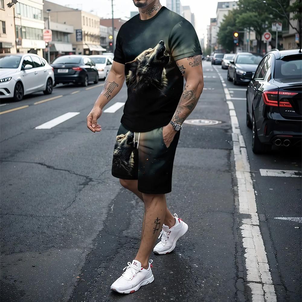 New3D printed men's short sleeved T-shirt and shorts set casual and youthful quality summer street vacation domineering clothing