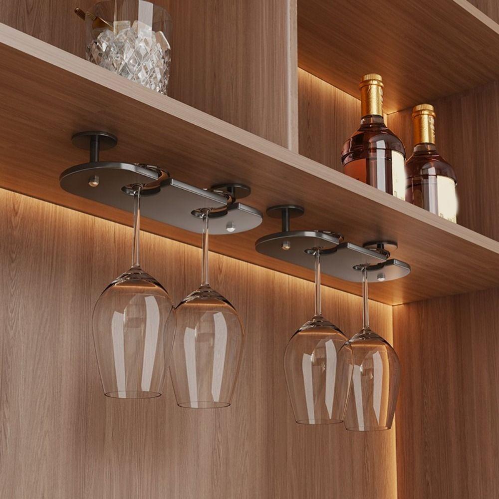 Space Aluminum Upside Down Wine Glass Holder Punch-free Inverted Goblets Rack Wine Glass Rack  Bar