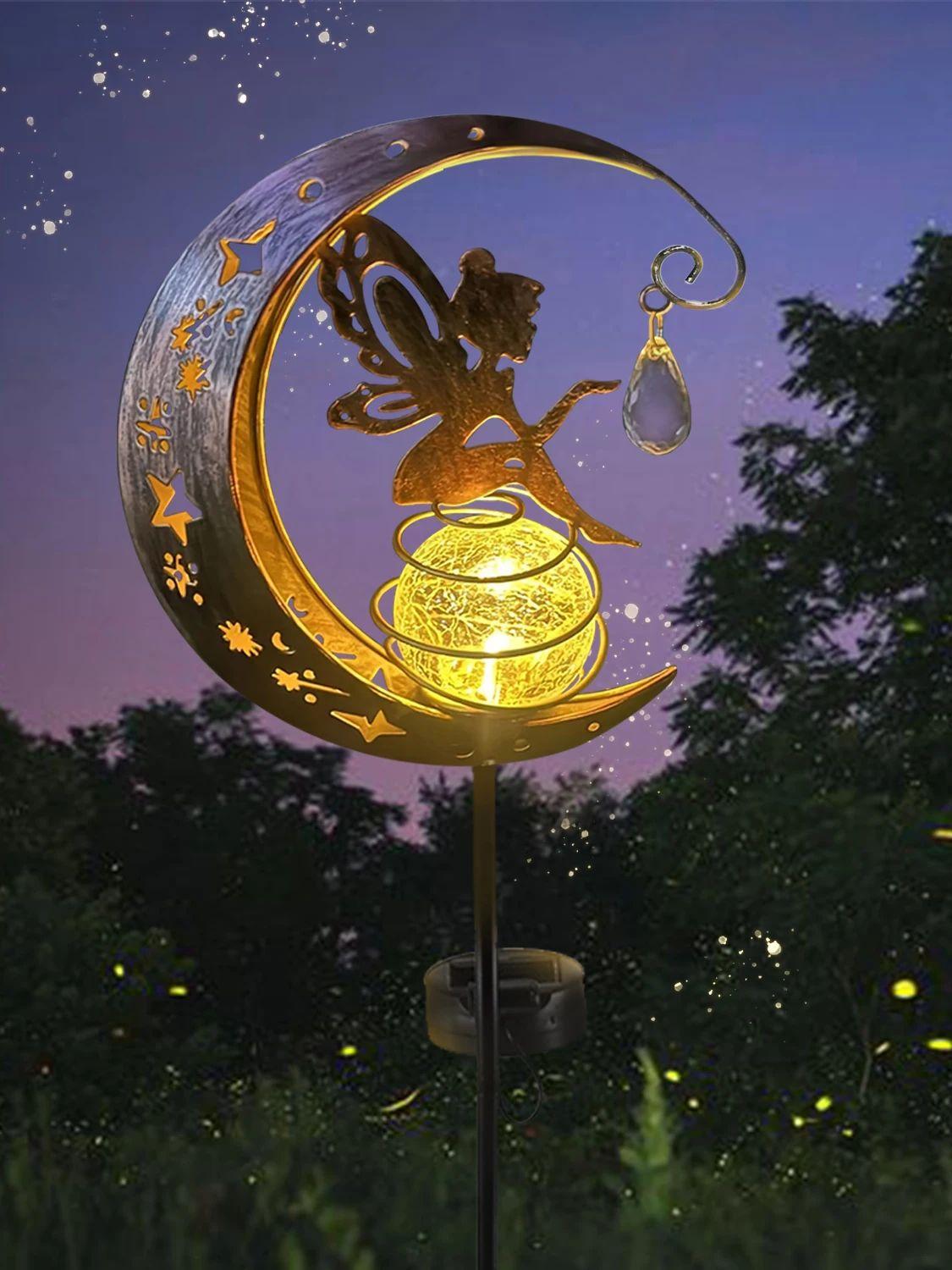 

1Pc Solar Outdoor Flower Genie and Ice Flower Ball Moon Light Warm White Light Lawn Decorative Light Garden Atmosphere Light 0-5W