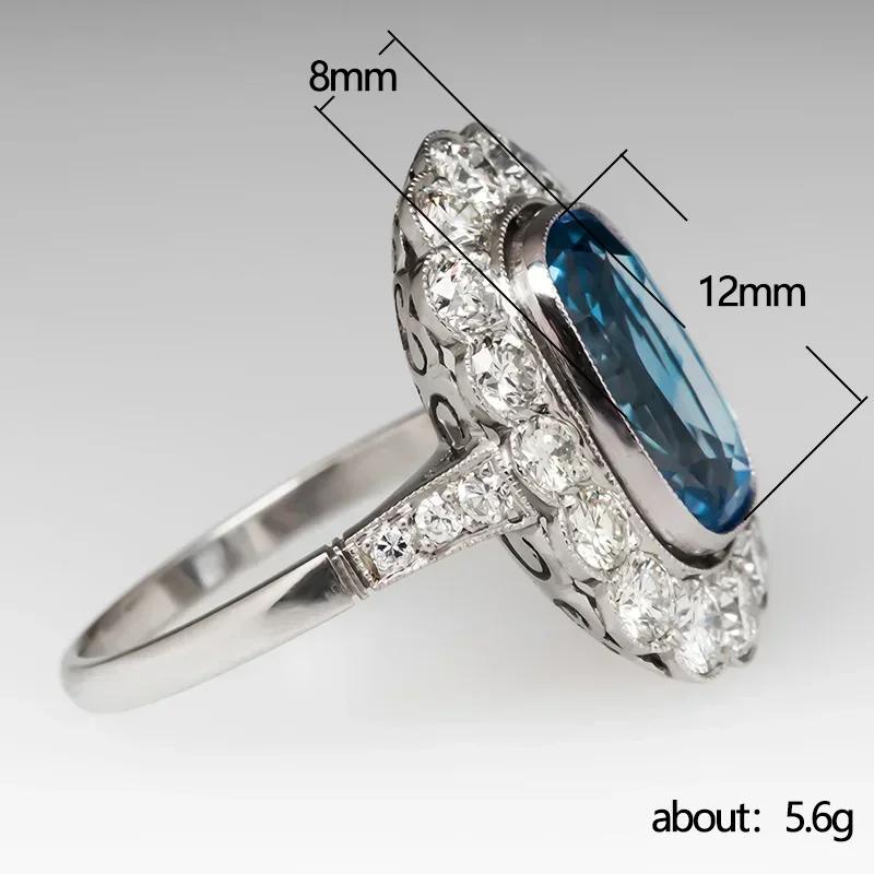 Blue Cubic Zirconia Ring For Women Elegant Wedding Ceremony Party Jewelry Statement Finger-Ring Lady'S Gift
