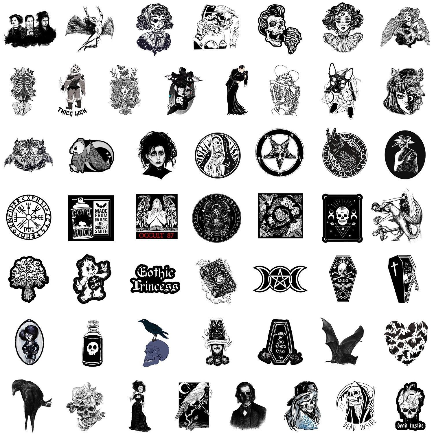 50 Gothic Graffiti Stickers - Waterproof Decor for Phones & Computers