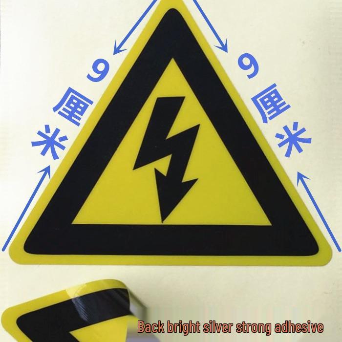 1x Large Waterproof Electric Hazard Warning Triangle Label, 2 Lightning Bolts, Strong Adhesive, 9 Cm