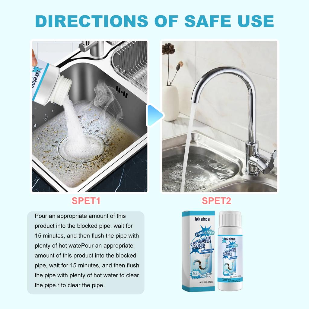 Jakehoe Powerful Sink Drain Cleaner High Efficiency Clog Remover Kitchen Sewer Power Pipe Channel Powder Cleaning Tools