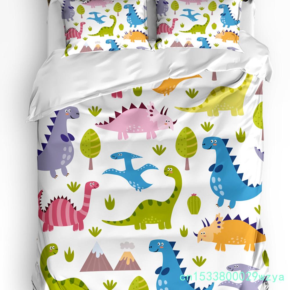3pcs Bedding Set Cute Cartoon Dinosaur Kawaii Home Textile Duvet Cover Pillow Case Boy Kid Teen Girl Bedding Covers Set